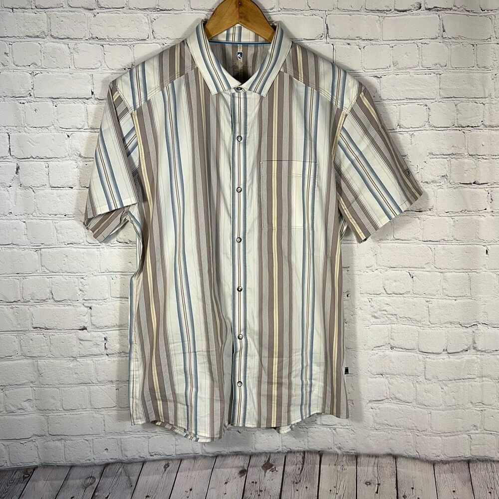 Kuhl Striped Intrigue Button Down Shirt Mens M Medium Outdoor Hiking UPF 50+ Sna